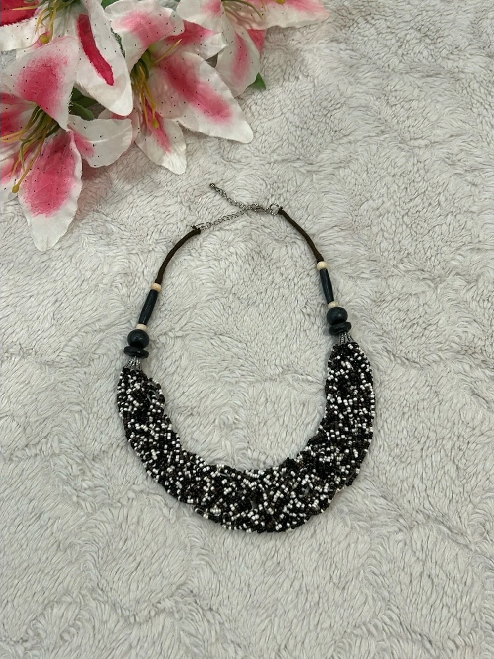 Vintage Black & White Beaded Statement Necklace - Picture 1 of 3
